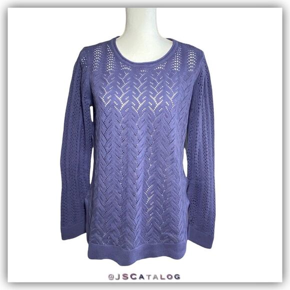 Pointelle Lightweight Knit Linen Pullover Sweater - Picture 1 of 6